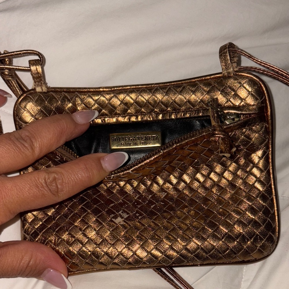 Bottega Veneta Gold Intrecciato Crossbody Bag